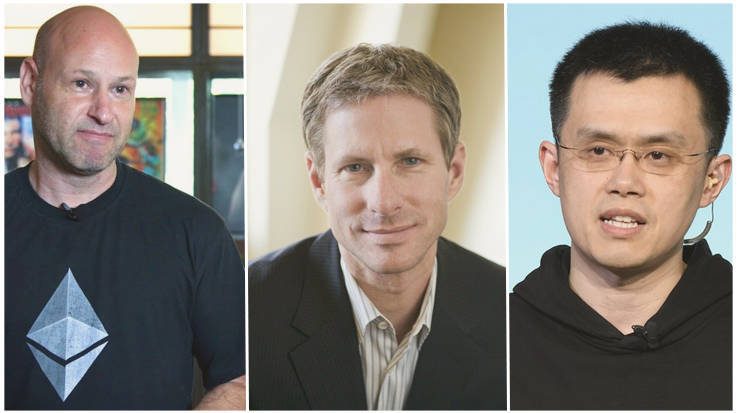 Joseph Lubin, cofundador de Ethereum; Chris Larsen, cofundador de Ripple; y Changpeng Zhao, CEO de Binance.