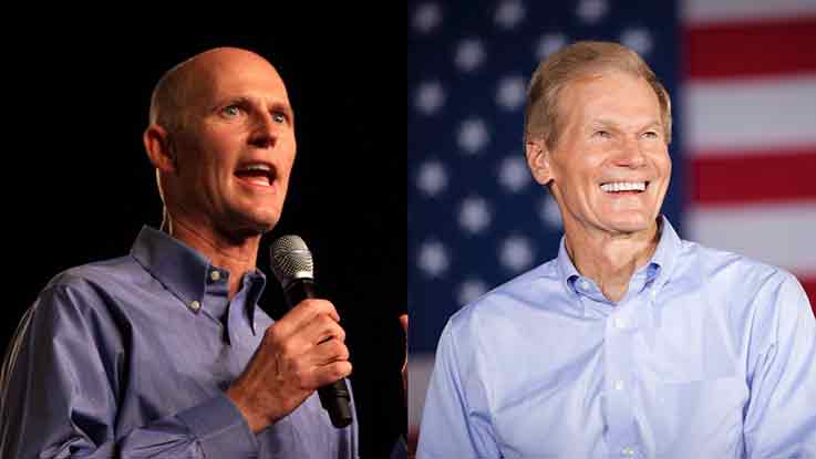 Los aspirantes al Senado de la Florida Rick Scott y Bill Nelson.